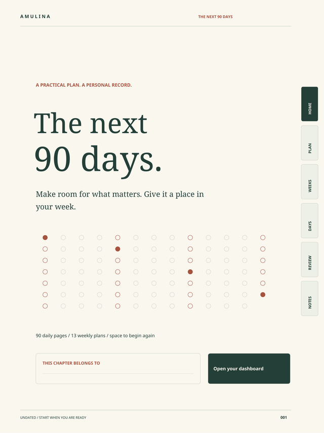 Actual cover of The Next 90 Days undated linked PDF planner.