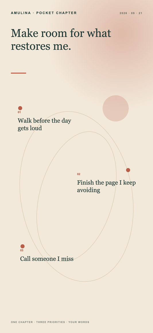 Fictional Pocket Chapter wallpaper example in the Dawn Paper palette and Chapter Orbit layout.