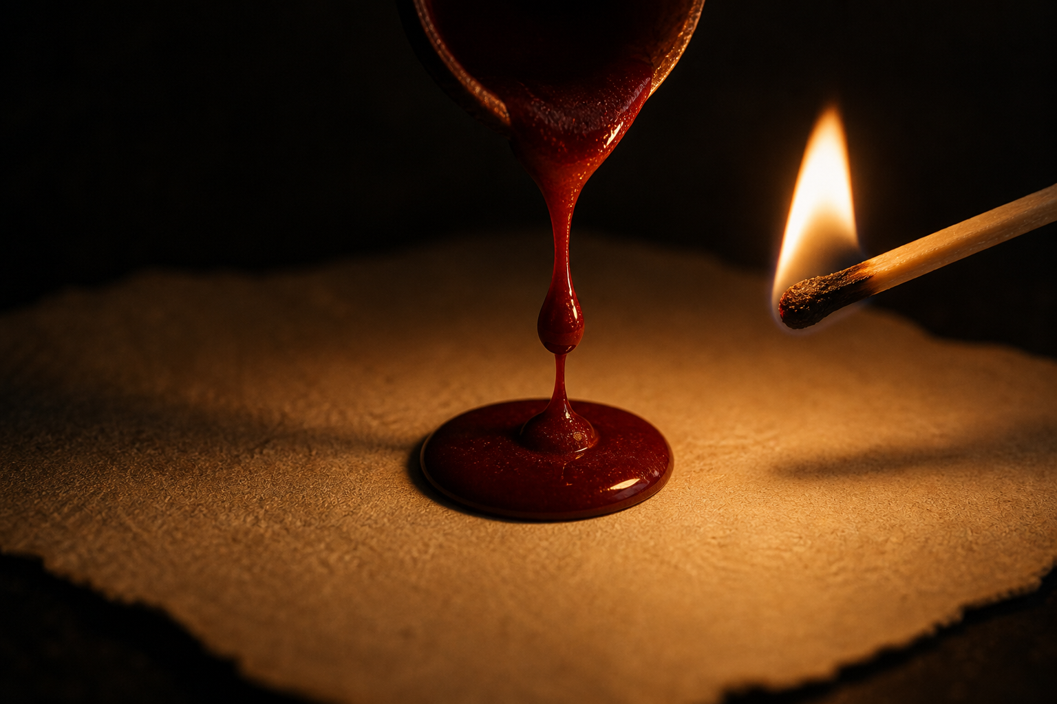 Crimson wax sealing a piece, pressed with a star